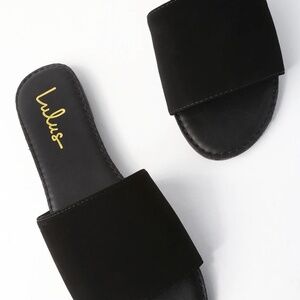 Lulus Addison Black Nubuck Slide Sandals - Size 8